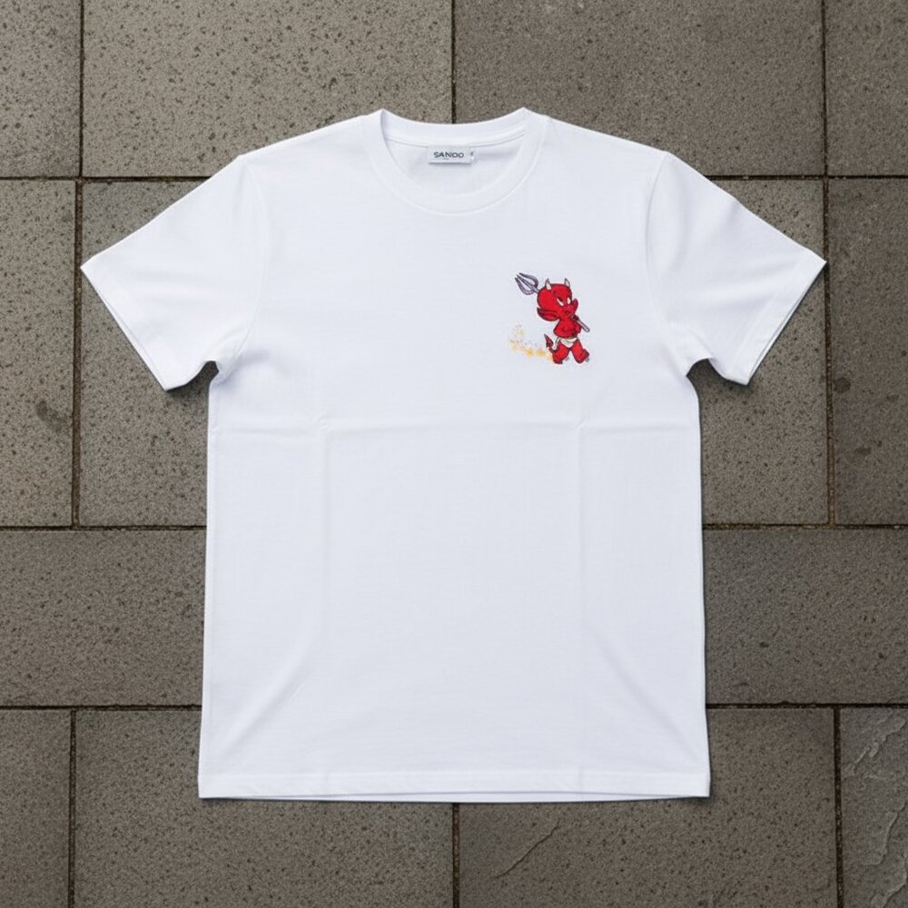 Sandro x Hot Stuff Little Devil Graphic Tee | Cute Cartoon Chest Print Shirt